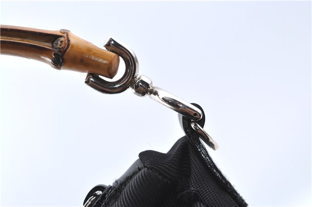 Authentic GUCCI Bamboo Shoulder Hand Bag Nylon Leather Black J2650