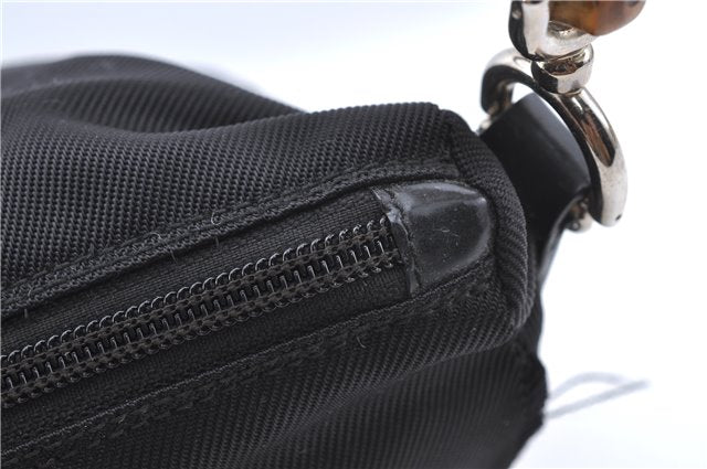 Authentic GUCCI Bamboo Shoulder Hand Bag Nylon Leather Black J2650