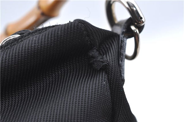 Authentic GUCCI Bamboo Shoulder Hand Bag Nylon Leather Black J2650