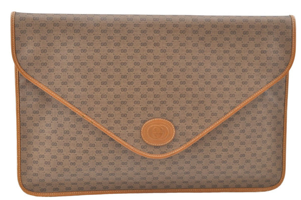 Authentic GUCCI Micro GG PVC Leather Documents Case Purse Brown J2662