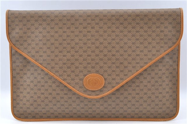 Authentic GUCCI Micro GG PVC Leather Documents Case Purse Brown J2662