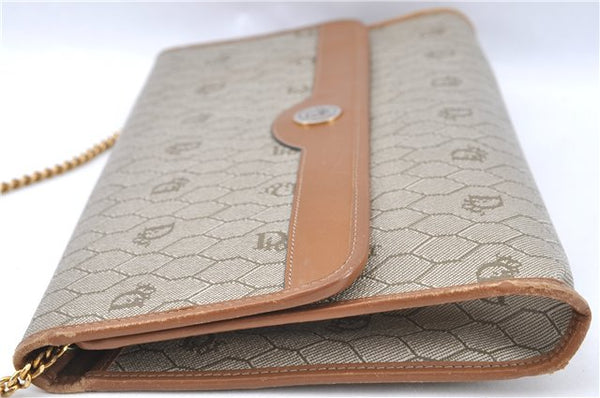 Auth Christian Dior Honeycomb Shoulder Cross Bag Chain PVC Leather Beige J2688