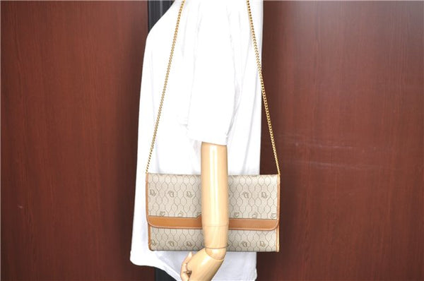 Auth Christian Dior Honeycomb Shoulder Cross Bag Chain PVC Leather Beige J2688