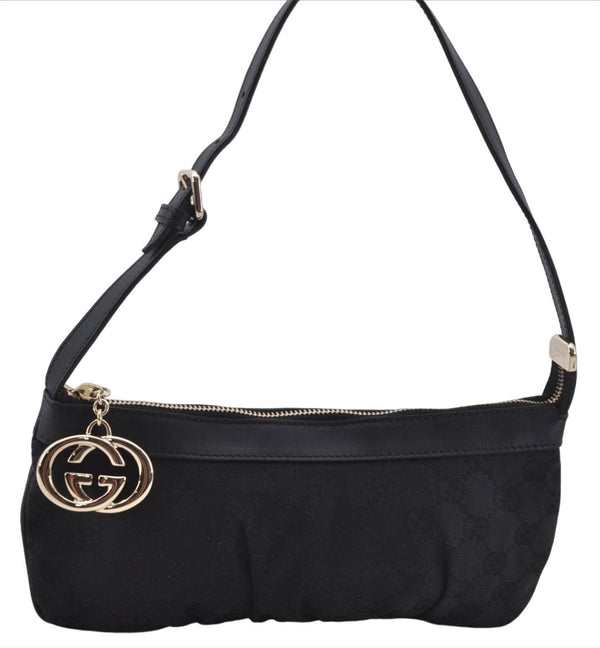 Authentic GUCCI Hand Bag Pouch Purse GG Canvas Leather 212122 Black J2787