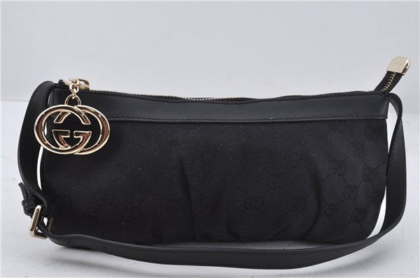 Authentic GUCCI Hand Bag Pouch Purse GG Canvas Leather 212122 Black J2787