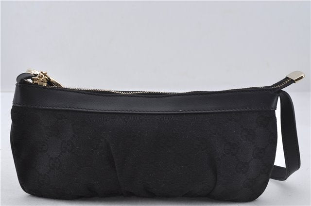 Authentic GUCCI Hand Bag Pouch Purse GG Canvas Leather 212122 Black J2787