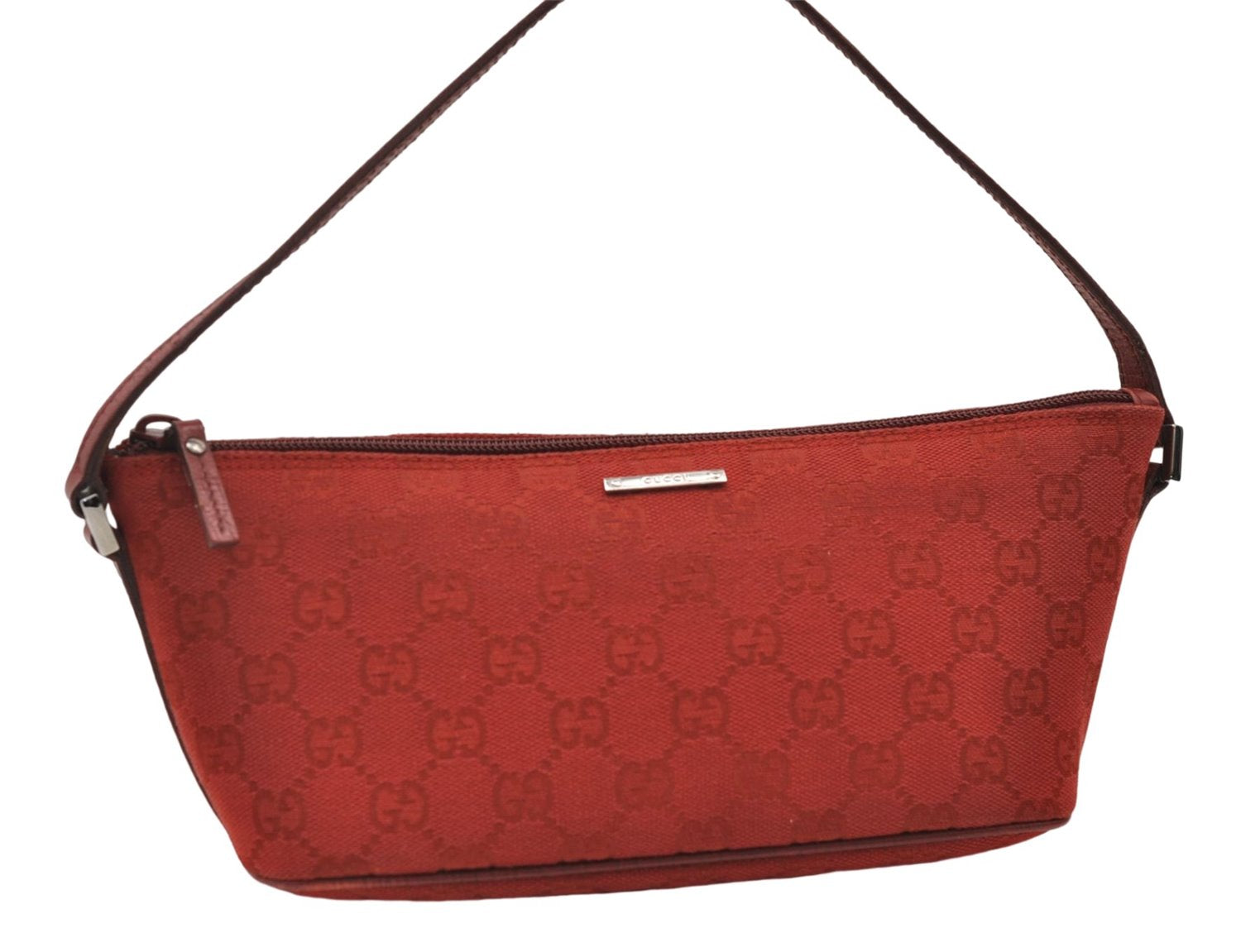 Authentic GUCCI Vintage Hand Bag Pouch Purse GG Canvas Leather 07198 Red J2818