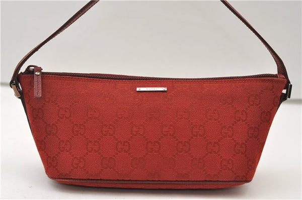 Authentic GUCCI Vintage Hand Bag Pouch Purse GG Canvas Leather 07198 Red J2818