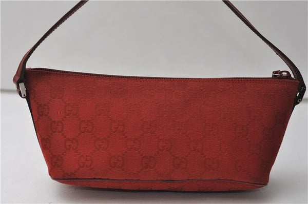 Authentic GUCCI Vintage Hand Bag Pouch Purse GG Canvas Leather 07198 Red J2818