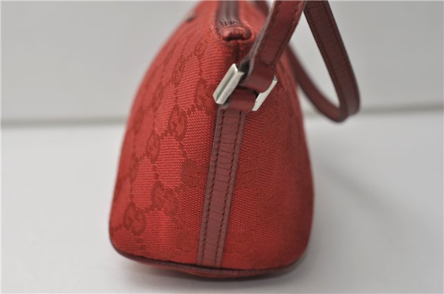 Authentic GUCCI Vintage Hand Bag Pouch Purse GG Canvas Leather 07198 Red J2818