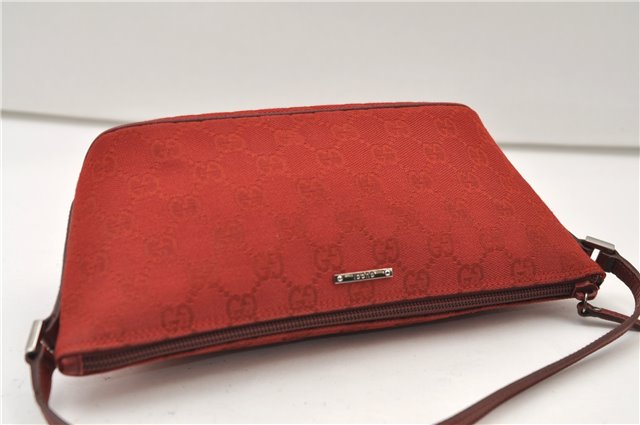 Authentic GUCCI Vintage Hand Bag Pouch Purse GG Canvas Leather 07198 Red J2818