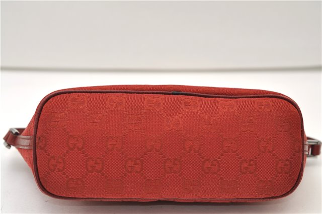 Authentic GUCCI Vintage Hand Bag Pouch Purse GG Canvas Leather 07198 Red J2818