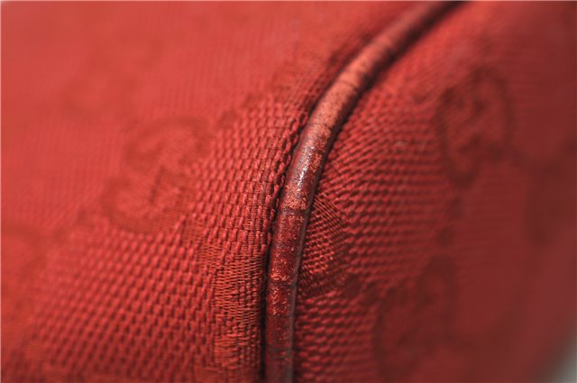 Authentic GUCCI Vintage Hand Bag Pouch Purse GG Canvas Leather 07198 Red J2818