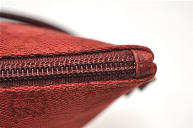 Authentic GUCCI Vintage Hand Bag Pouch Purse GG Canvas Leather 07198 Red J2818