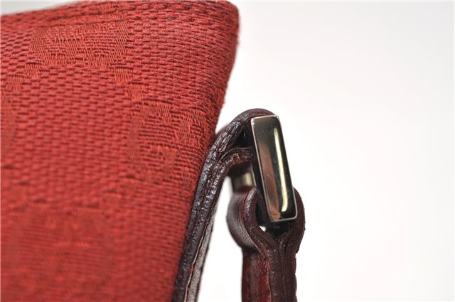 Authentic GUCCI Vintage Hand Bag Pouch Purse GG Canvas Leather 07198 Red J2818