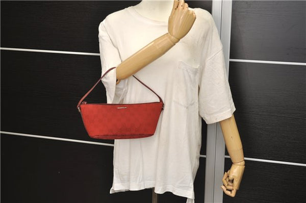 Authentic GUCCI Vintage Hand Bag Pouch Purse GG Canvas Leather 07198 Red J2818