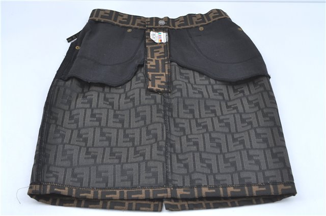 Authentic FENDI Zucca Skirt Canvas USA Size 26 inch Brown Black J2870