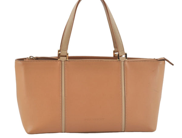 Authentic BURBERRY Vintage Leather Hand Bag Purse Beige J2880