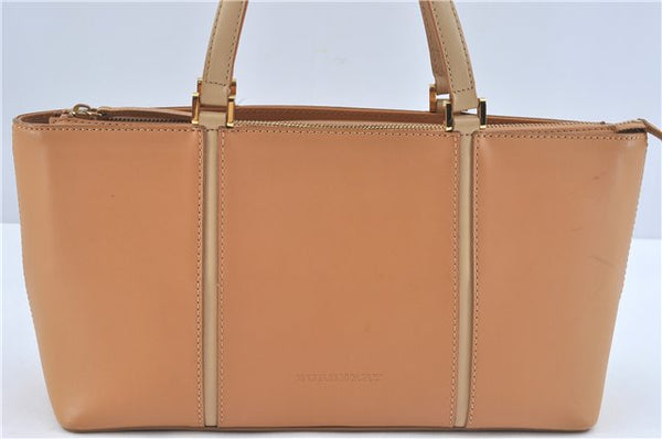 Authentic BURBERRY Vintage Leather Hand Bag Purse Beige J2880