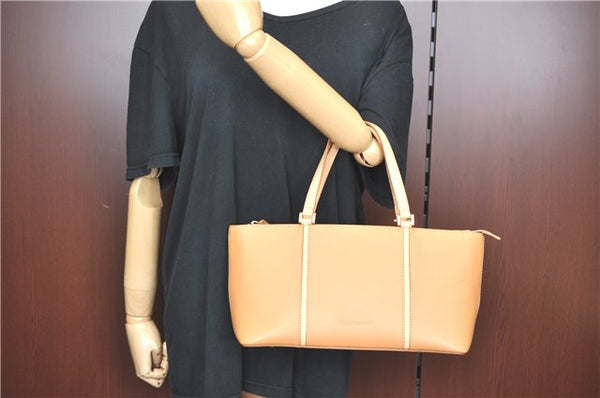 Authentic BURBERRY Vintage Leather Hand Bag Purse Beige J2880