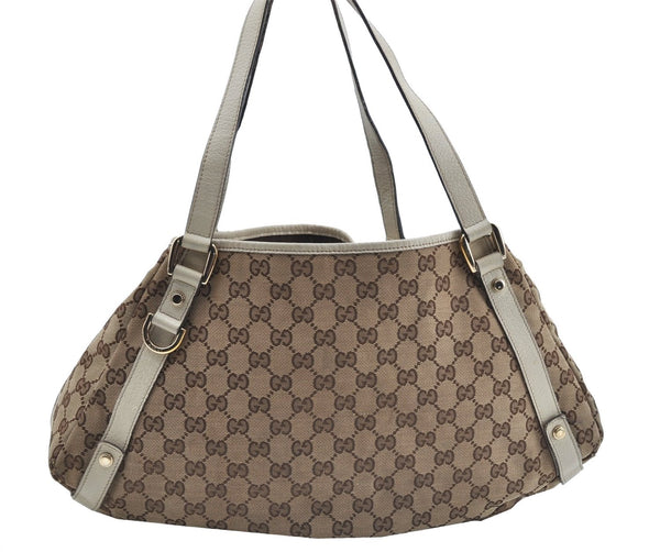 Authentic GUCCI Abbey Shoulder Tote Bag GG Canvas Leather 130736 Brown J2888