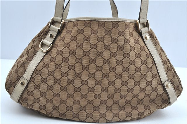 Authentic GUCCI Abbey Shoulder Tote Bag GG Canvas Leather 130736 Brown J2888