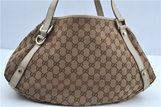 Authentic GUCCI Abbey Shoulder Tote Bag GG Canvas Leather 130736 Brown J2888