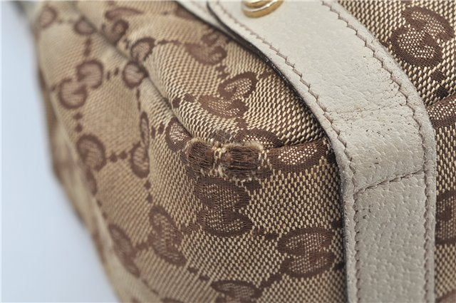 Authentic GUCCI Abbey Shoulder Tote Bag GG Canvas Leather 130736 Brown J2888