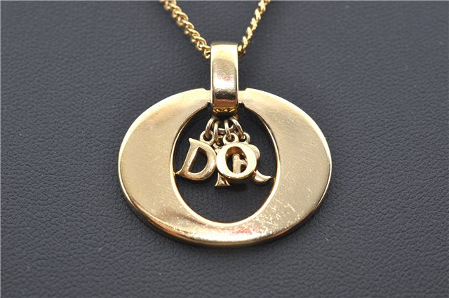 Authentic Christian Dior Gold Tone Chain Pendant Necklace CD J2913