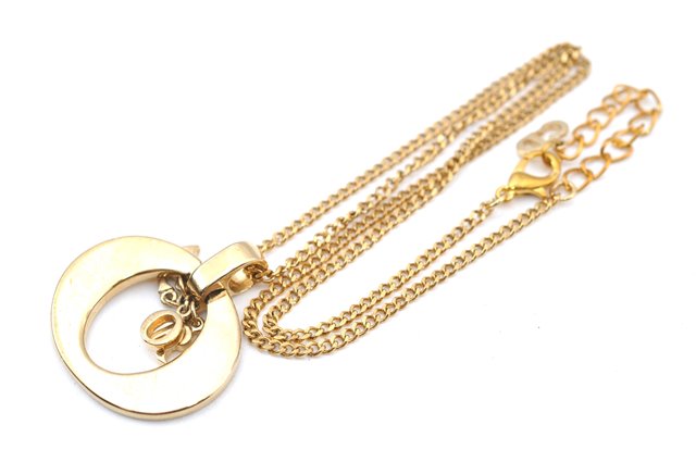 Authentic Christian Dior Gold Tone Chain Pendant Necklace CD J2913