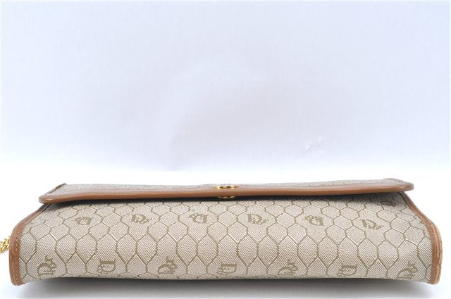 Auth Christian Dior Honeycomb Chain Shoulder Cross Bag PVC Leather Beige J2920