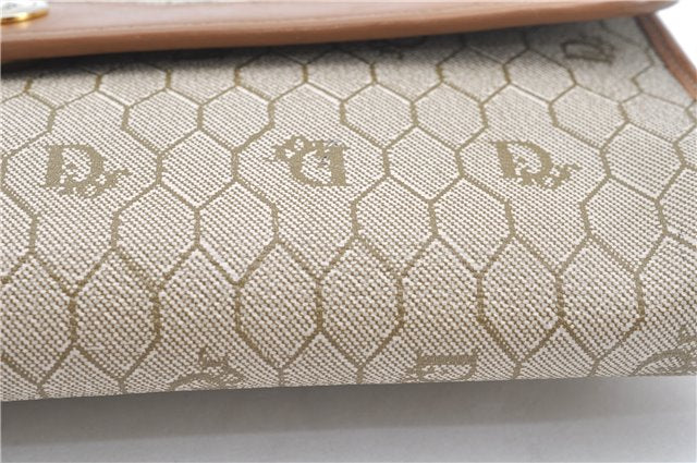 Auth Christian Dior Honeycomb Chain Shoulder Cross Bag PVC Leather Beige J2920