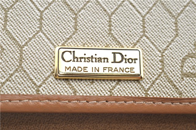 Auth Christian Dior Honeycomb Chain Shoulder Cross Bag PVC Leather Beige J2920