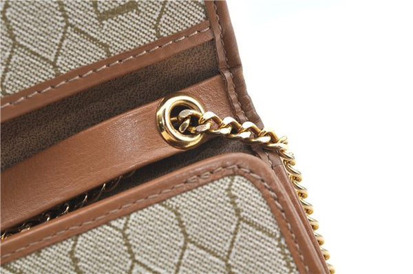 Auth Christian Dior Honeycomb Chain Shoulder Cross Bag PVC Leather Beige J2920