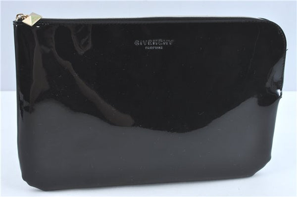 Authentic GIVENCHY Enamel Clutch Hand Bag Pouch Purse Black J2922