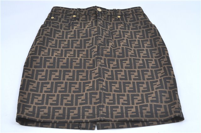 Authentic FENDI Zucca Skirt Canvas USA Size 28 inch Brown Black J2929