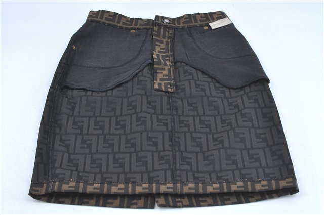 Authentic FENDI Zucca Skirt Canvas USA Size 28 inch Brown Black J2929