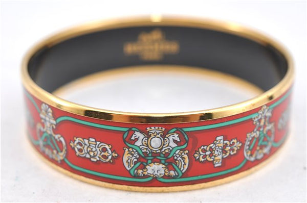 Authentic HERMES Email GM Bangle Bangle Crest and Ribbon Motif Red Gold J2936