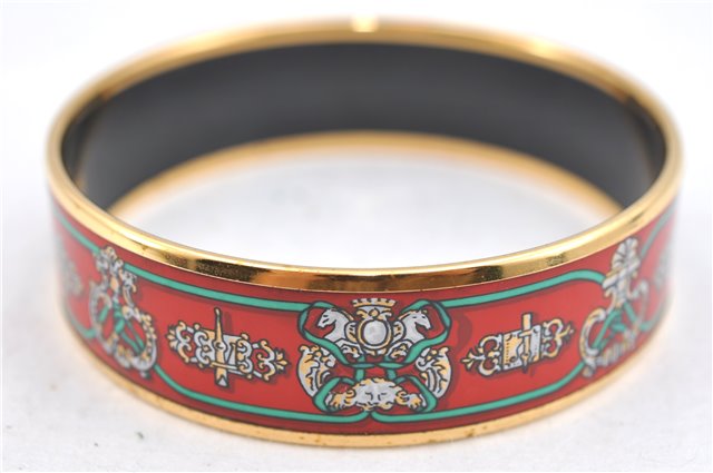 Authentic HERMES Email GM Bangle Bangle Crest and Ribbon Motif Red Gold J2936