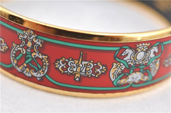 Authentic HERMES Email GM Bangle Bangle Crest and Ribbon Motif Red Gold J2936