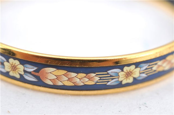 Authentic HERMES Email PM Bangle Flower Motif Gold Navy Blue J2939