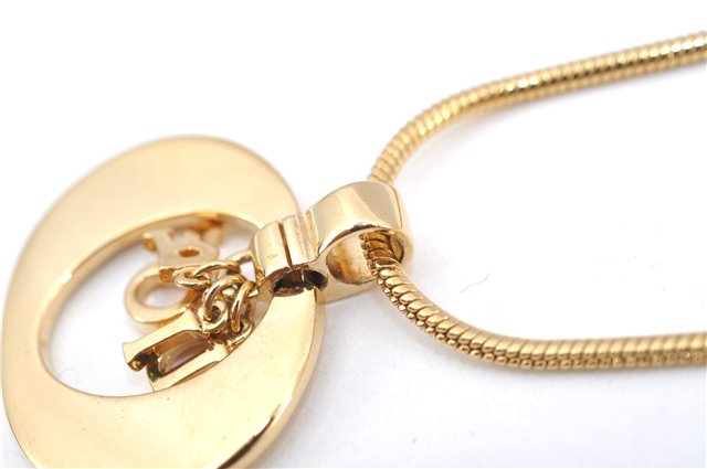 Authentic Christian Dior Gold Tone Chain Pendant Necklace CD J2957