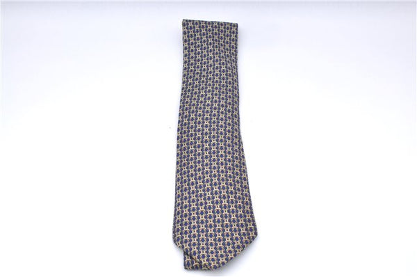 Authentic HERMES Tie Necktie String Pattern Pattern Silk Navy Blue Box J2978