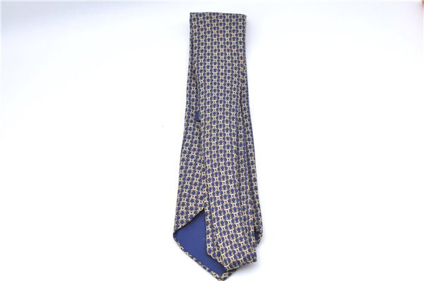 Authentic HERMES Tie Necktie String Pattern Pattern Silk Navy Blue Box J2978