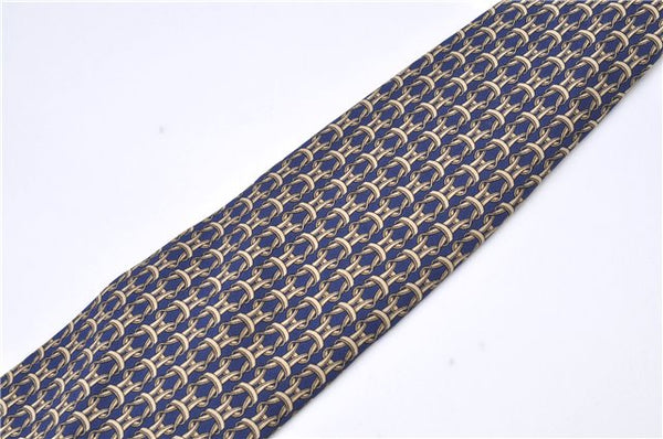 Authentic HERMES Tie Necktie String Pattern Pattern Silk Navy Blue Box J2978