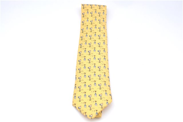 Authentic HERMES Necktie Bird Pattern Silk Yellow Box J2979