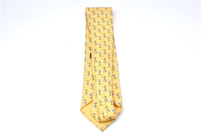 Authentic HERMES Necktie Bird Pattern Silk Yellow Box J2979