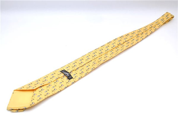 Authentic HERMES Necktie Bird Pattern Silk Yellow Box J2979