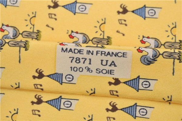 Authentic HERMES Necktie Bird Pattern Silk Yellow Box J2979