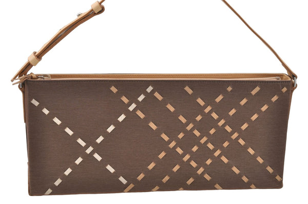 Authentic BURBERRY Vintage Nylon Leather Shoulder Hand Bag Purse Brown J2981